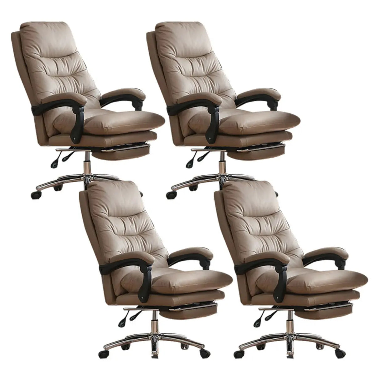 Executive Recliner Calfskin Adjustable Taupe Office Chair Image - 24