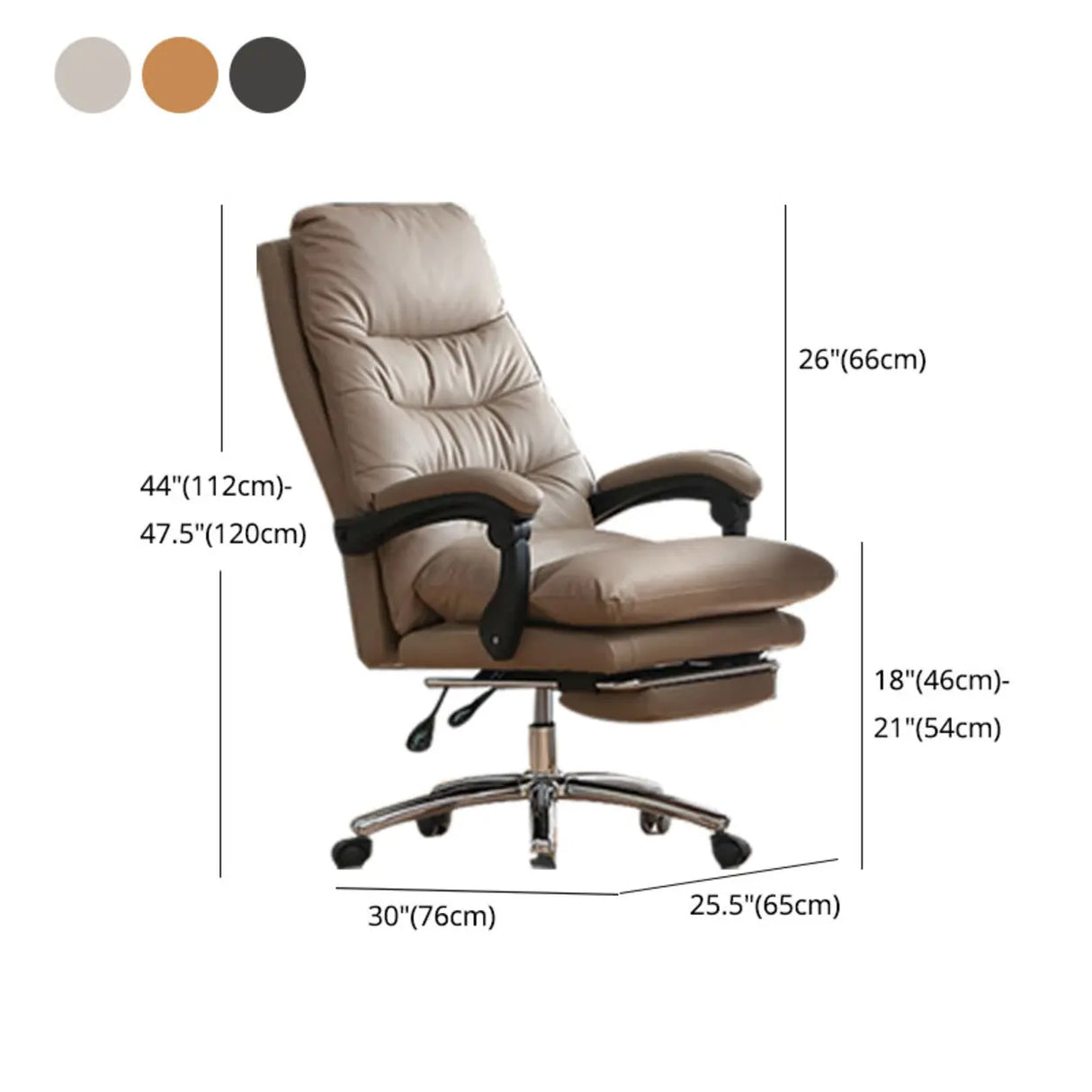 Executive Recliner Calfskin Adjustable Taupe Office Chair 
