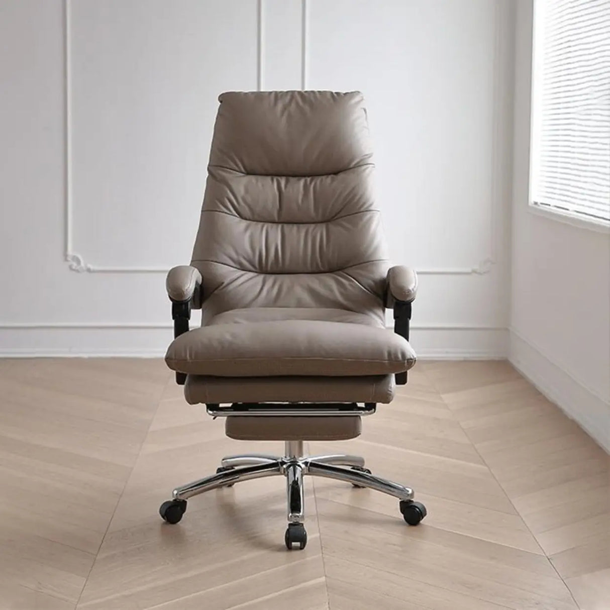 Executive Recliner Calfskin Adjustable Taupe Office Chair Image - 5