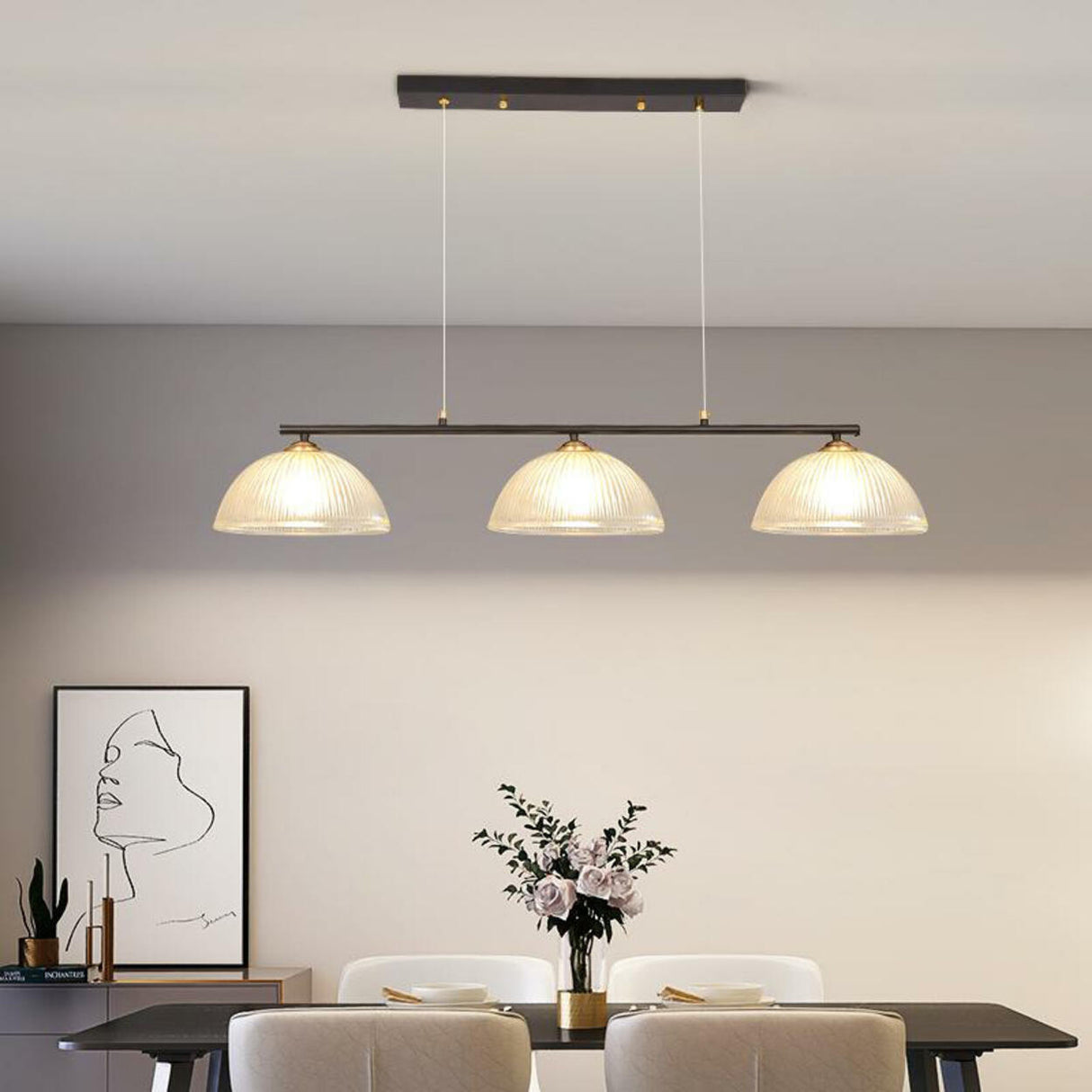Exquisite 3-Light Floral Gold Island Chandelier Light Image - 6