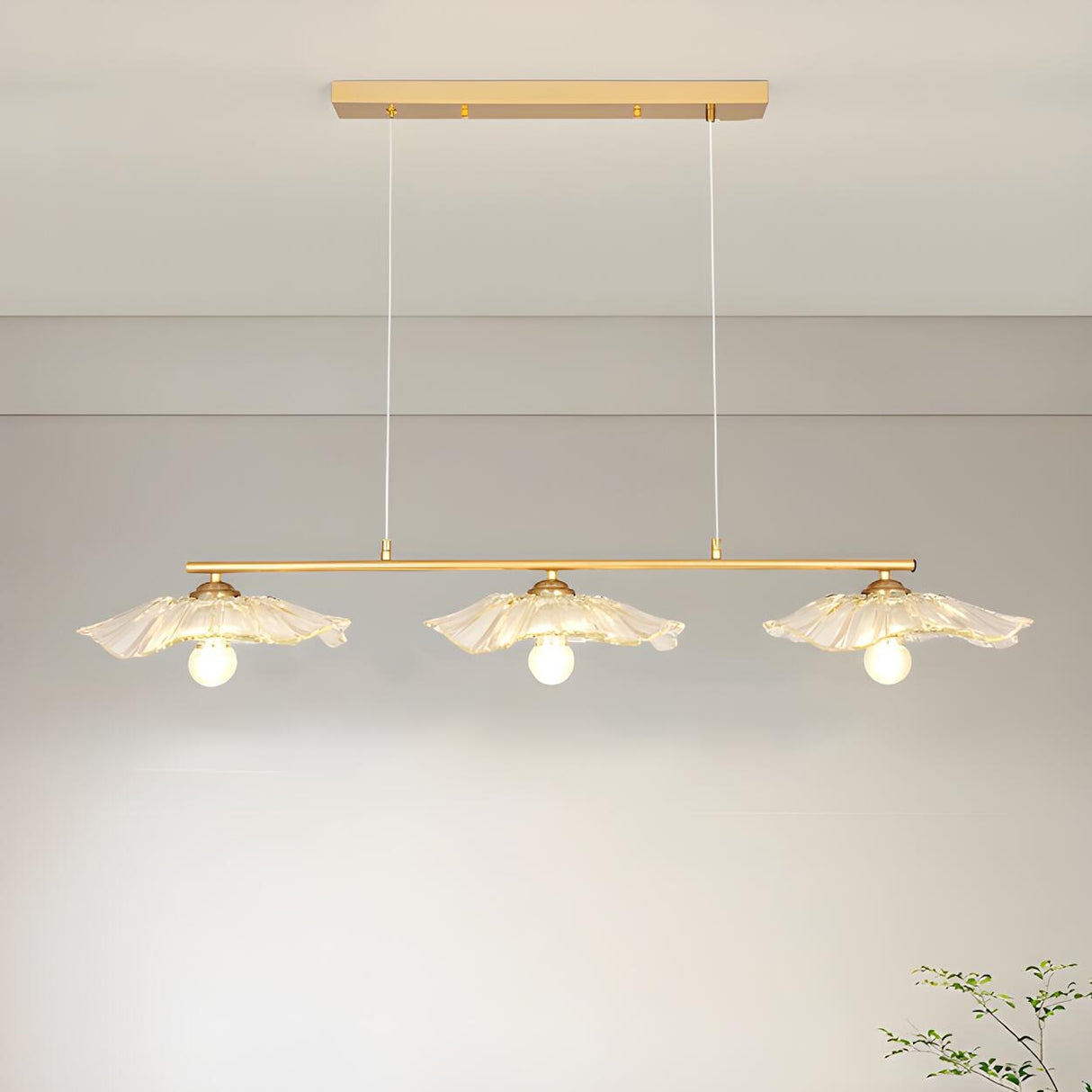 Exquisite 3-Light Floral Gold Island Chandelier Light Image - 9
