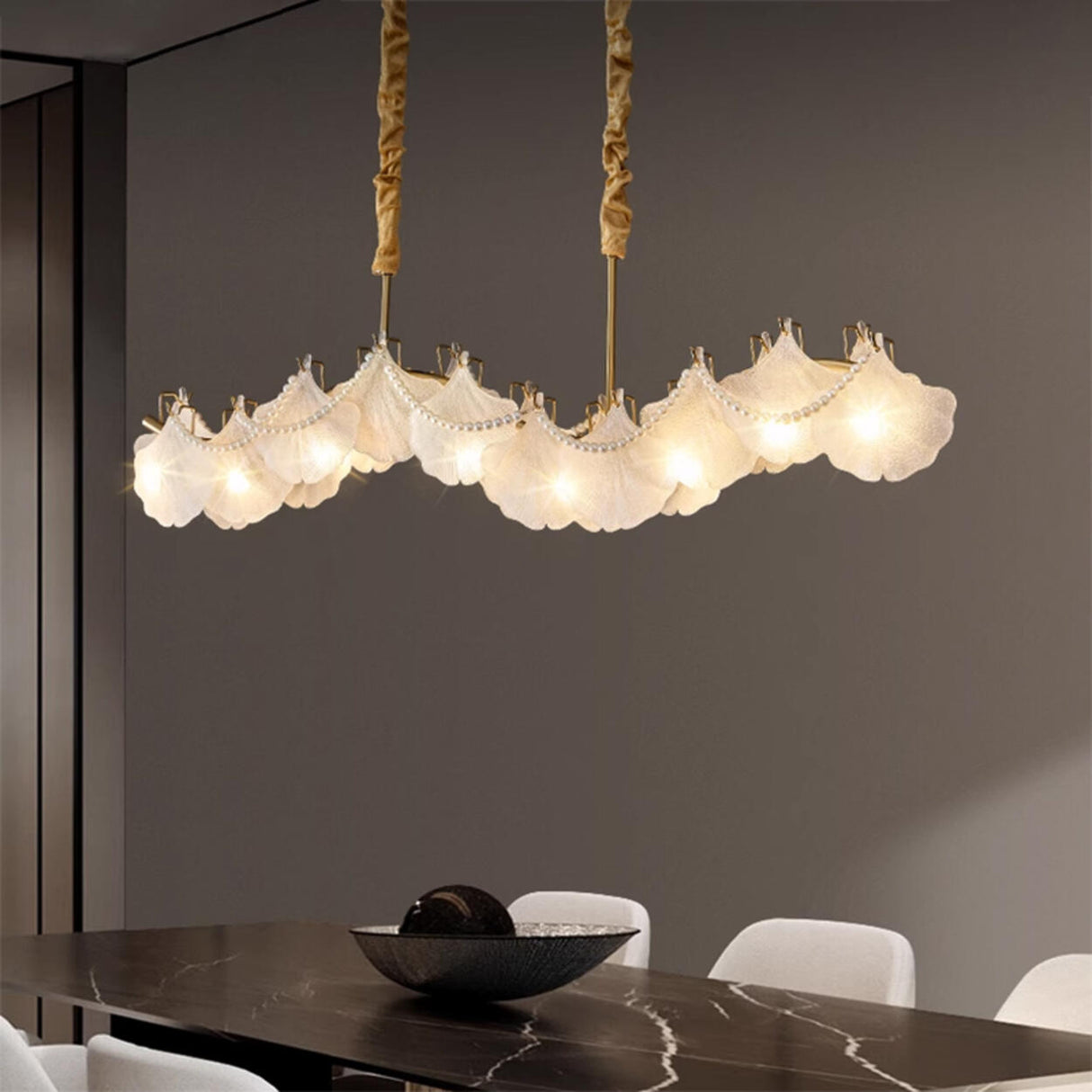 Exquisite Adjustable Shell Glass Island Ceiling Light Image - 2