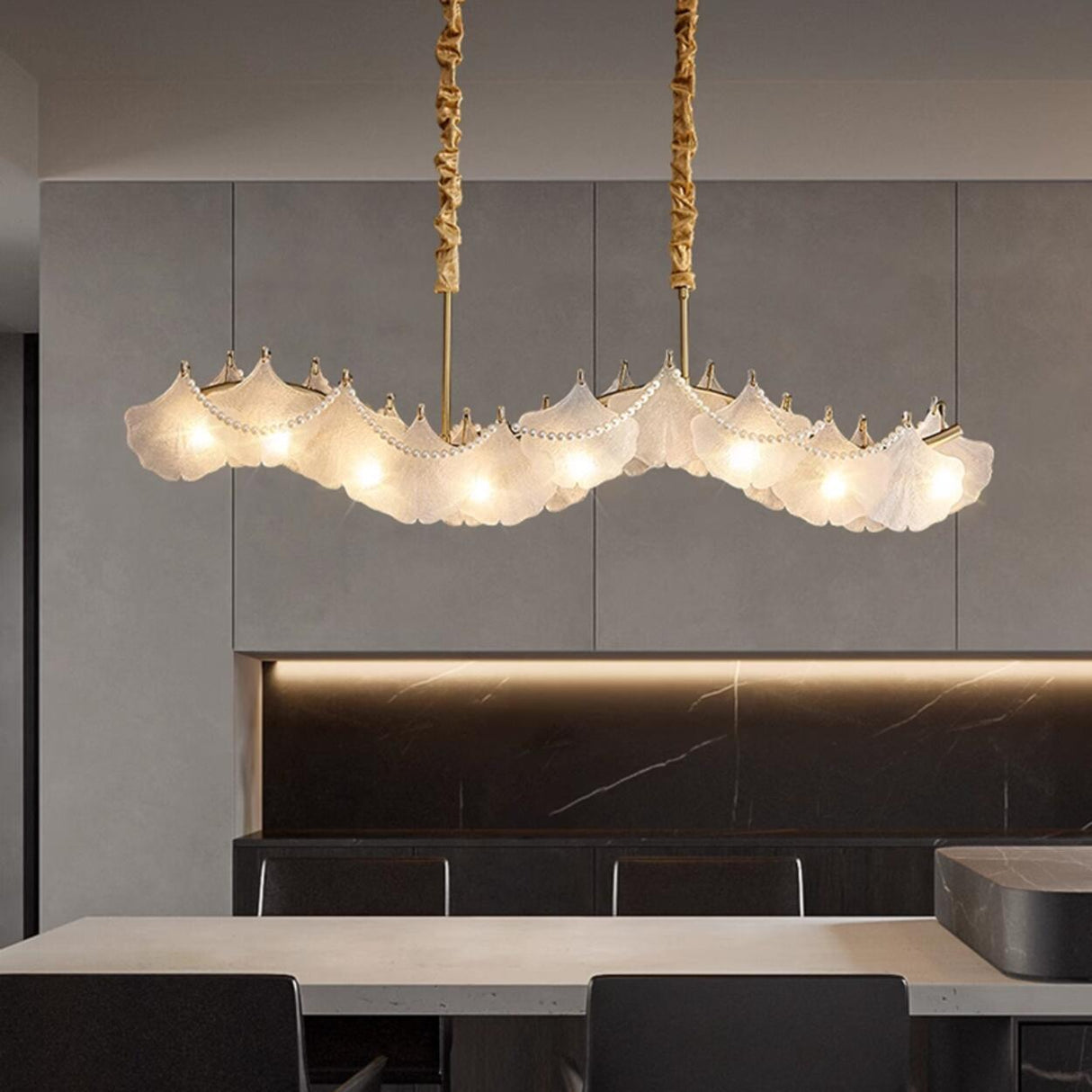 Exquisite Adjustable Shell Glass Island Ceiling Light Image - 3