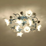 Exquisite Blue Floral 6-Head Semi-Flush Mount Light Image - 2