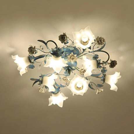 Exquisite Blue Floral 6-Head Semi-Flush Mount Light Image - 2