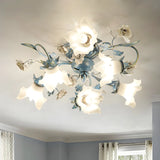 Exquisite Blue Floral 6-Head Semi-Flush Mount Light Image - 3