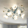 Exquisite Blue Floral 6-Head Semi-Flush Mount Light Image - 3