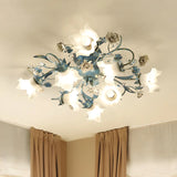 Exquisite Blue Floral 6-Head Semi-Flush Mount Light Image - 4
