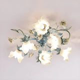 Exquisite Blue Floral 6-Head Semi-Flush Mount Light Image - 5