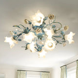 Exquisite Blue Floral 6-Head Semi-Flush Mount Light Image - 6