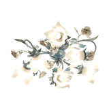 Exquisite Blue Floral 6-Head Semi-Flush Mount Light Image - 7