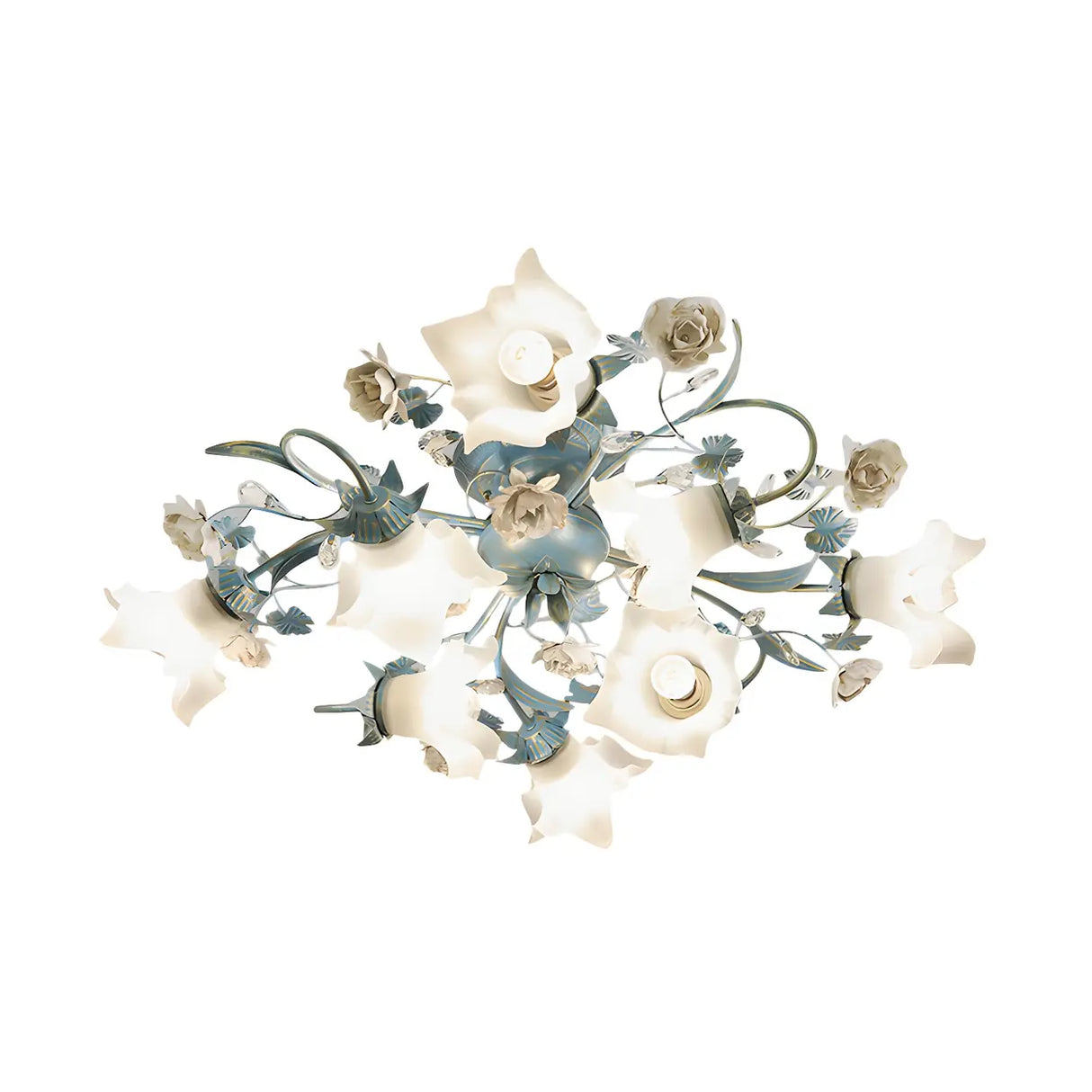 Exquisite Blue Floral 6-Head Semi-Flush Mount Light Image - 8