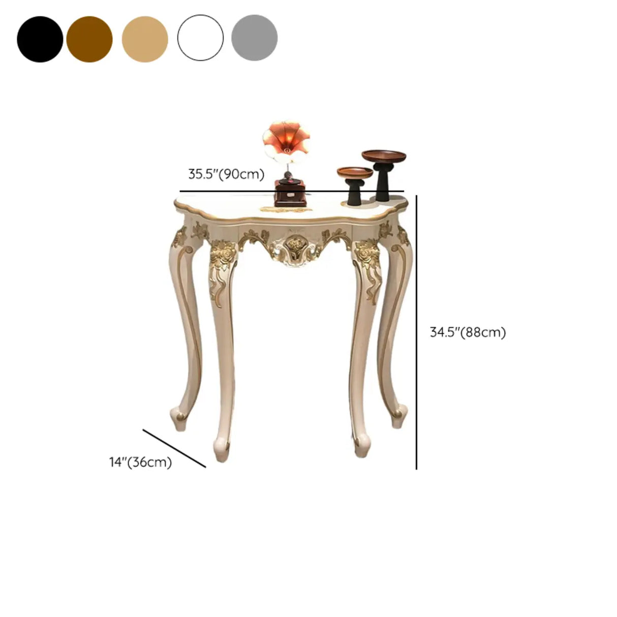 Exquisite Curved Legs Half-circle Wood White Console Table 