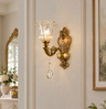 Vintage Brass Crystal and Glass Flower Wall Sconce