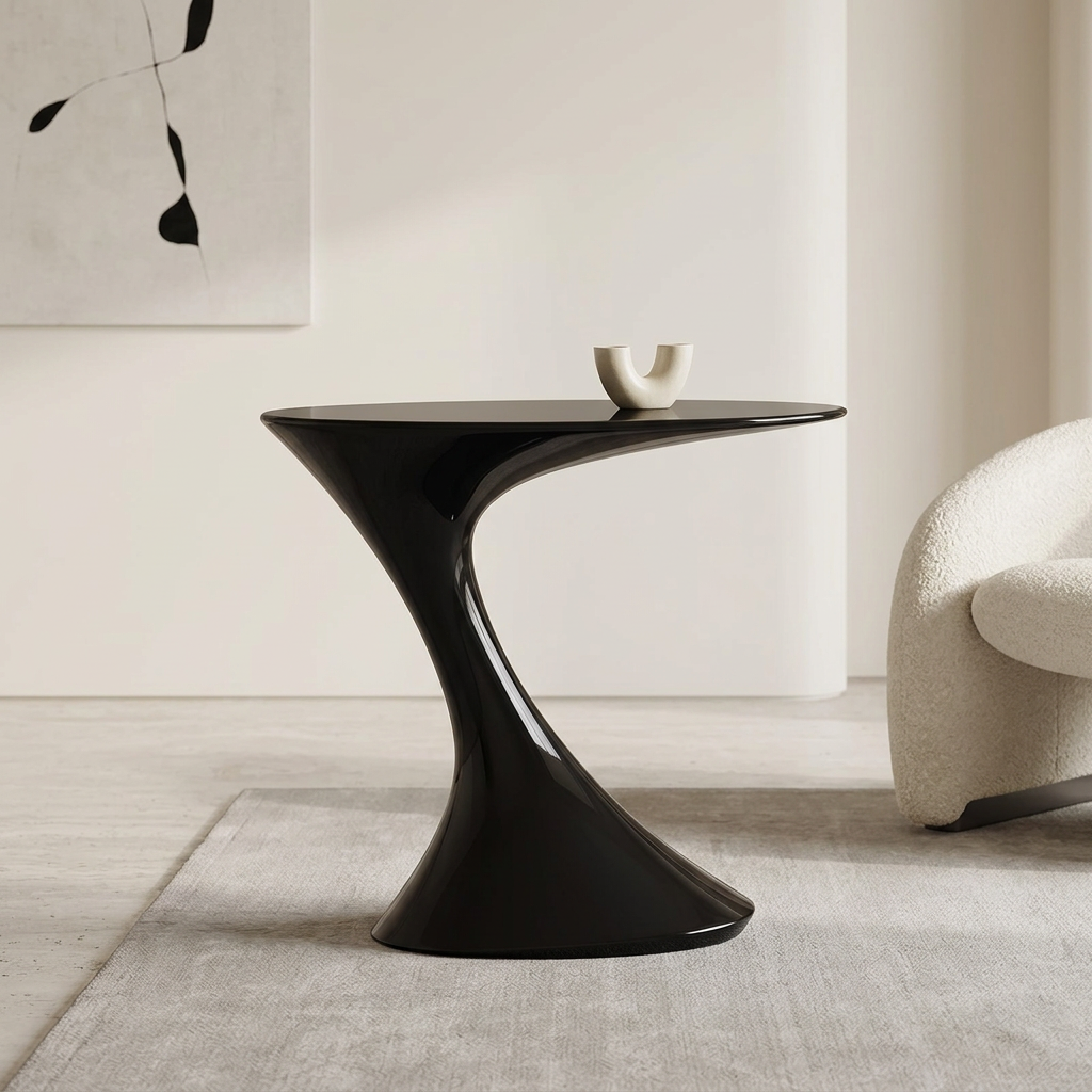 Modern Red Oval Sculpted Pedestal Side Table