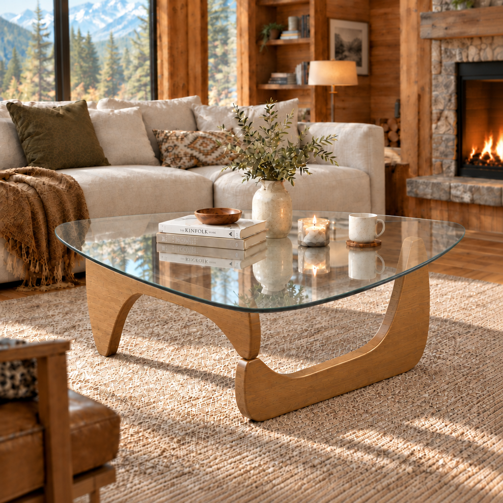 Triangle Glass Wooden Abstract Base Coffee Table