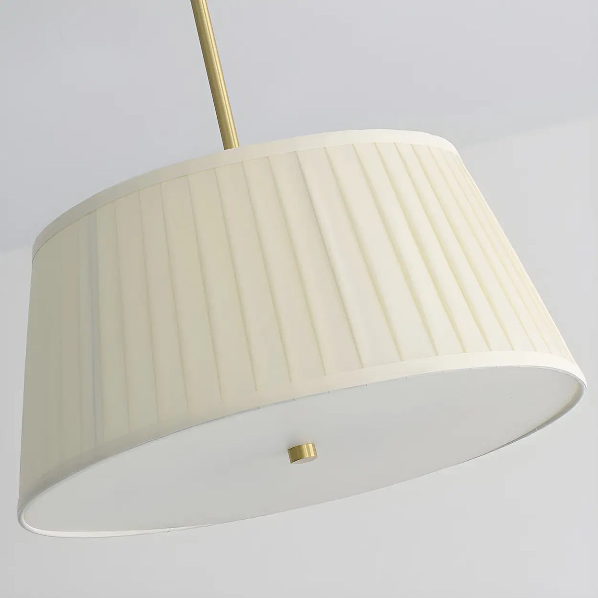Fabric Beige Bedroom Downrod Drum Chandelier Lighting Image - 10
