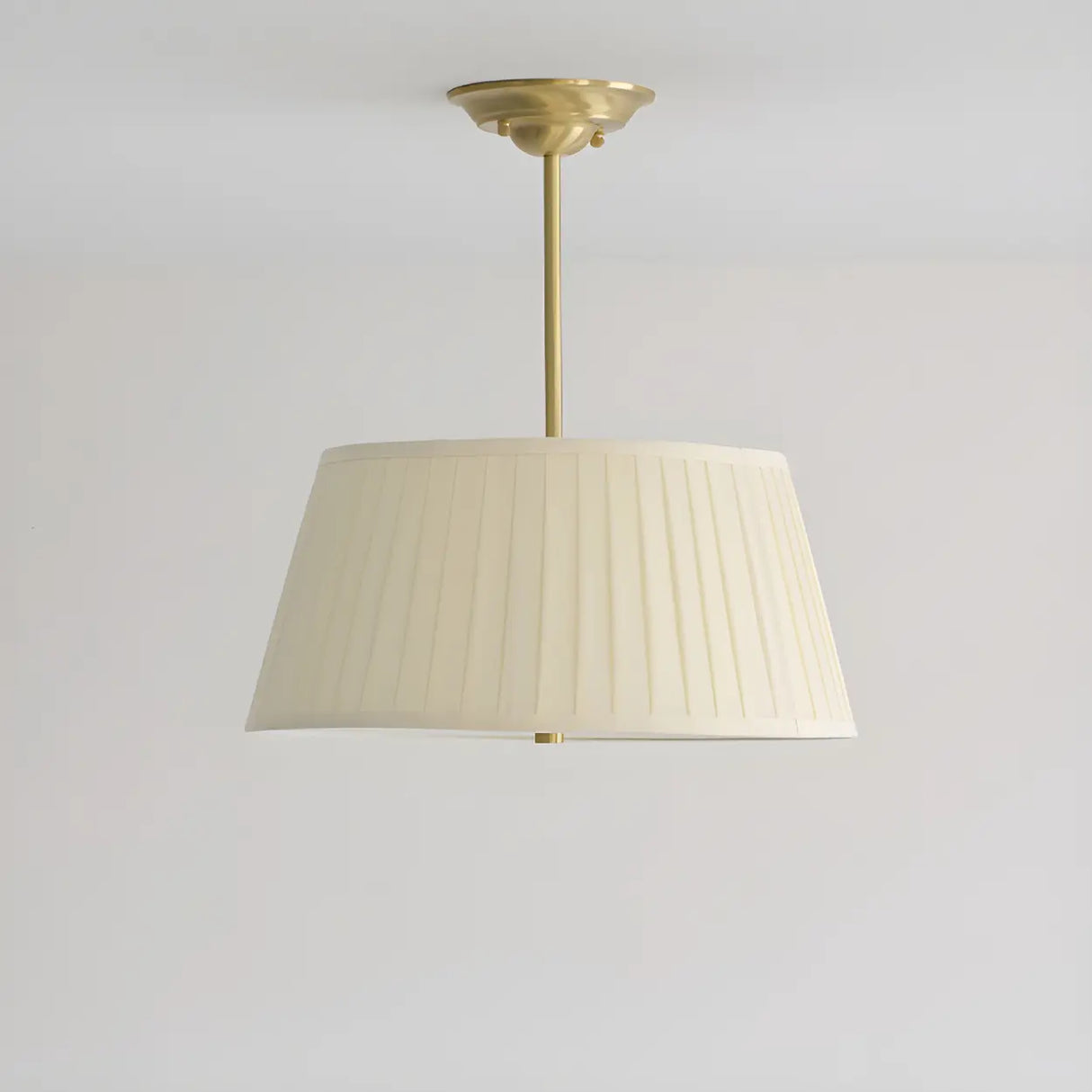 Fabric Beige Bedroom Downrod Drum Chandelier Lighting Image - 12