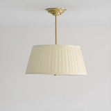 Fabric Beige Bedroom Downrod Drum Chandelier Lighting Image - 12