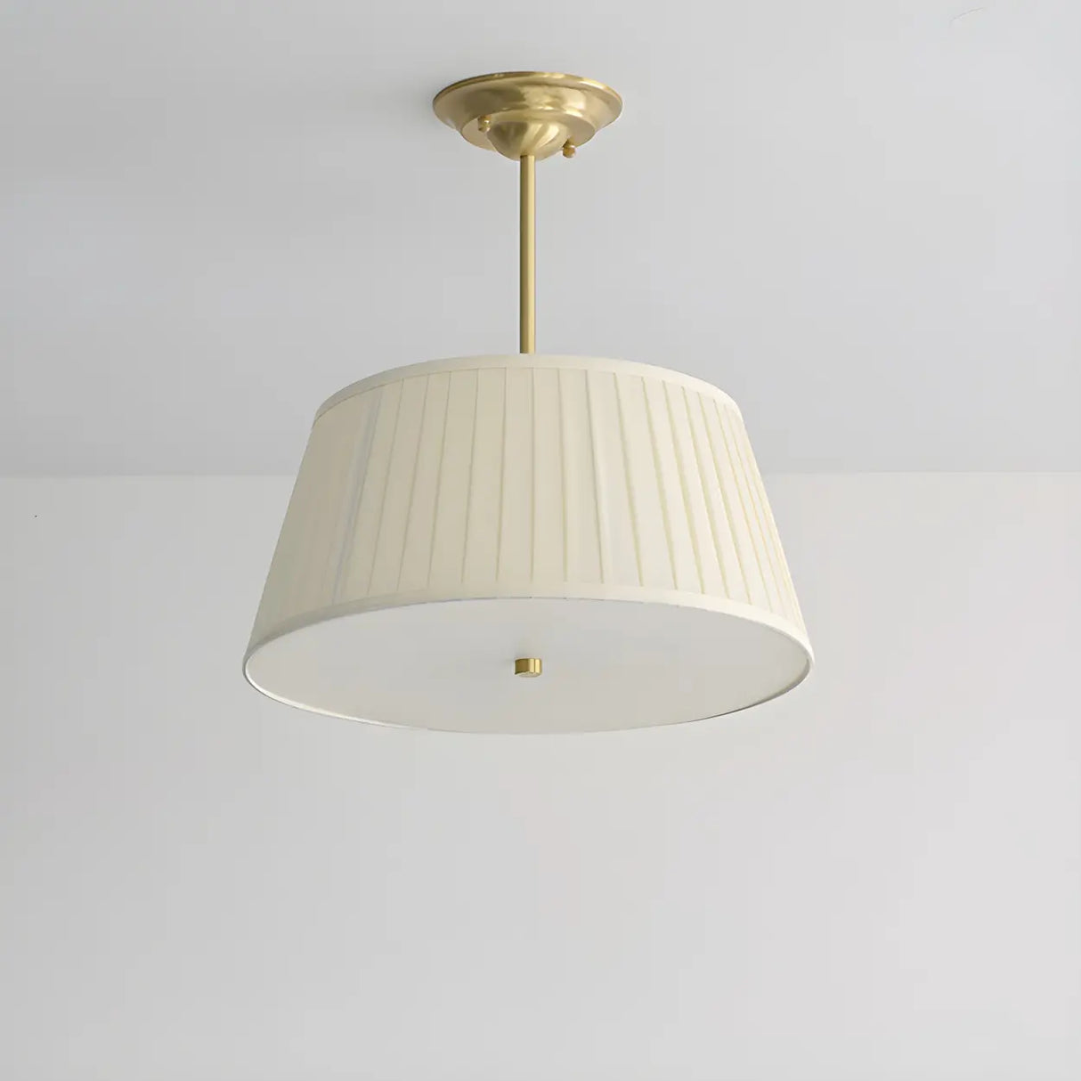 Fabric Beige Bedroom Downrod Drum Chandelier Lighting Image - 13