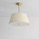 Fabric Beige Bedroom Downrod Drum Chandelier Lighting Image - 13