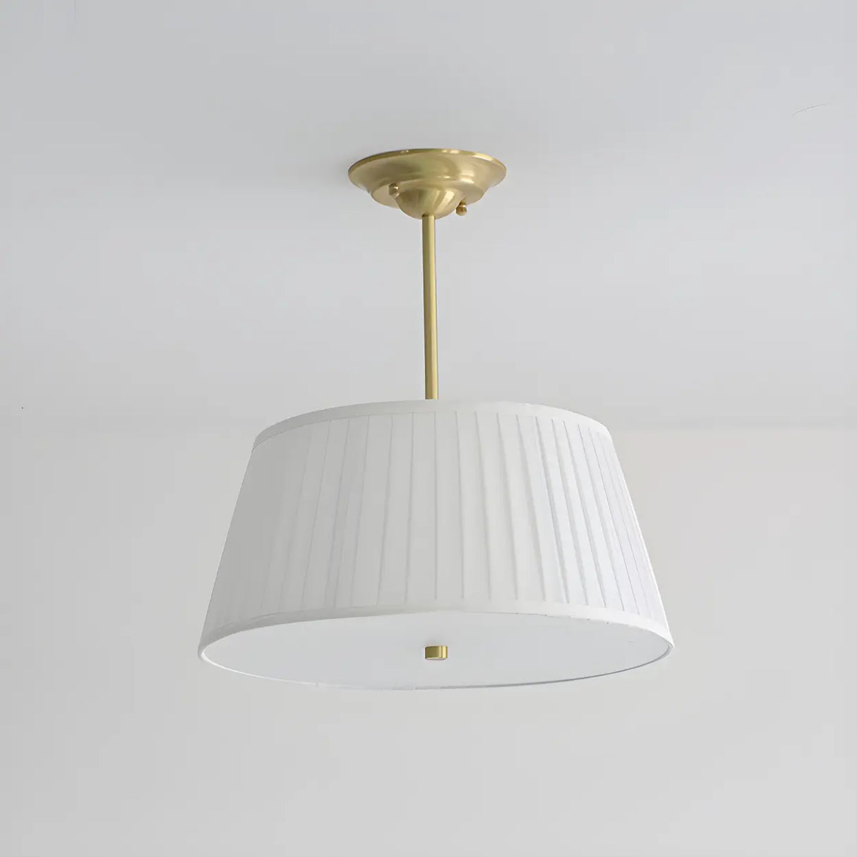 Fabric Beige Bedroom Downrod Drum Chandelier Lighting Image - 14