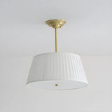 Fabric Beige Bedroom Downrod Drum Chandelier Lighting Image - 14