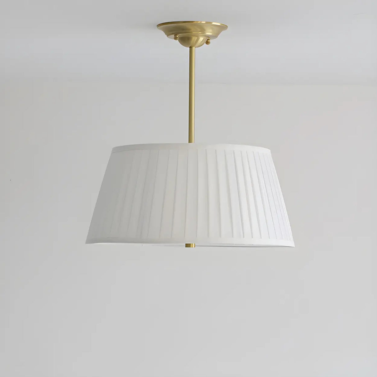 Fabric Beige Bedroom Downrod Drum Chandelier Lighting Image - 15