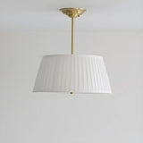 Fabric Beige Bedroom Downrod Drum Chandelier Lighting Image - 15