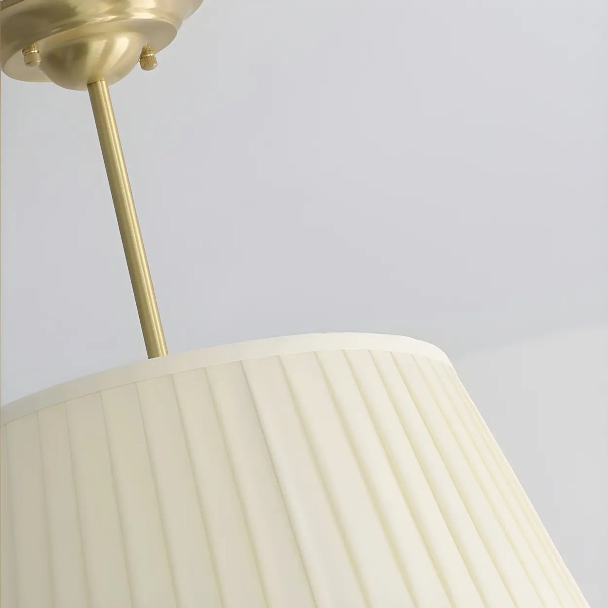 Fabric Beige Bedroom Downrod Drum Chandelier Lighting Image - 16