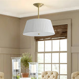 Fabric Beige Bedroom Downrod Drum Chandelier Lighting Image - 3