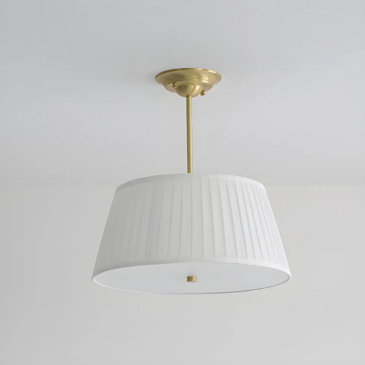 Fabric Beige Bedroom Downrod Drum Chandelier Lighting Image - 7