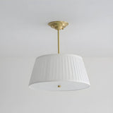 Fabric Beige Bedroom Downrod Drum Chandelier Lighting Image - 7