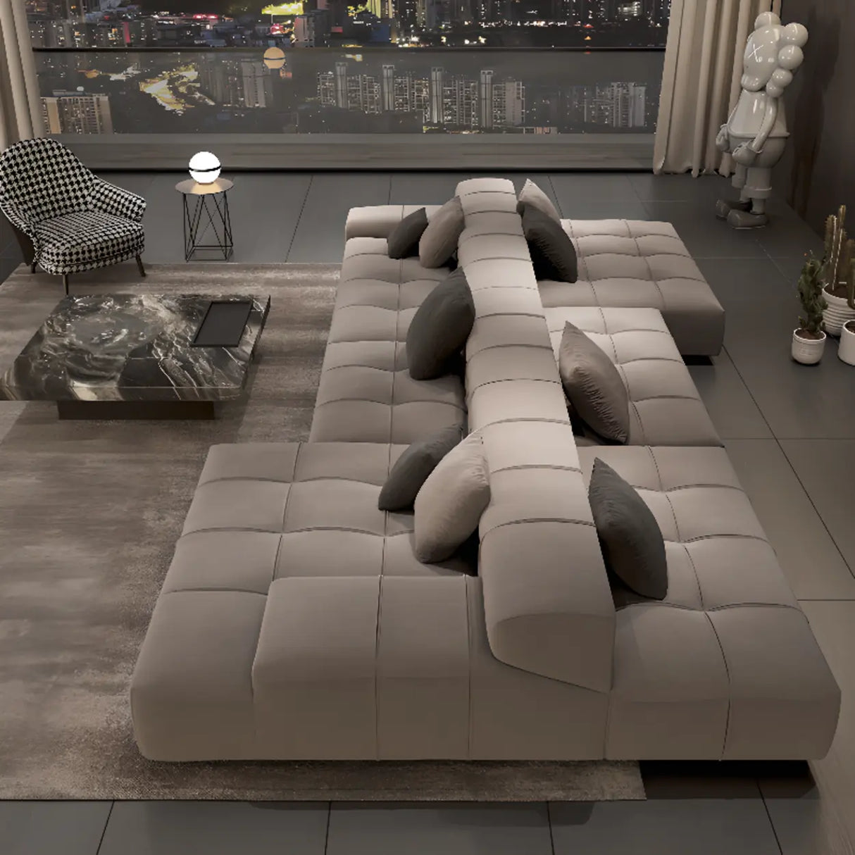 Fabric Living Room Beige Large Sectional Double Sided Sofa Image - 1