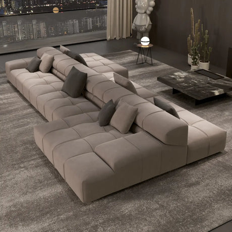 Fabric Living Room Beige Large Sectional Double Sided Sofa Image - 2