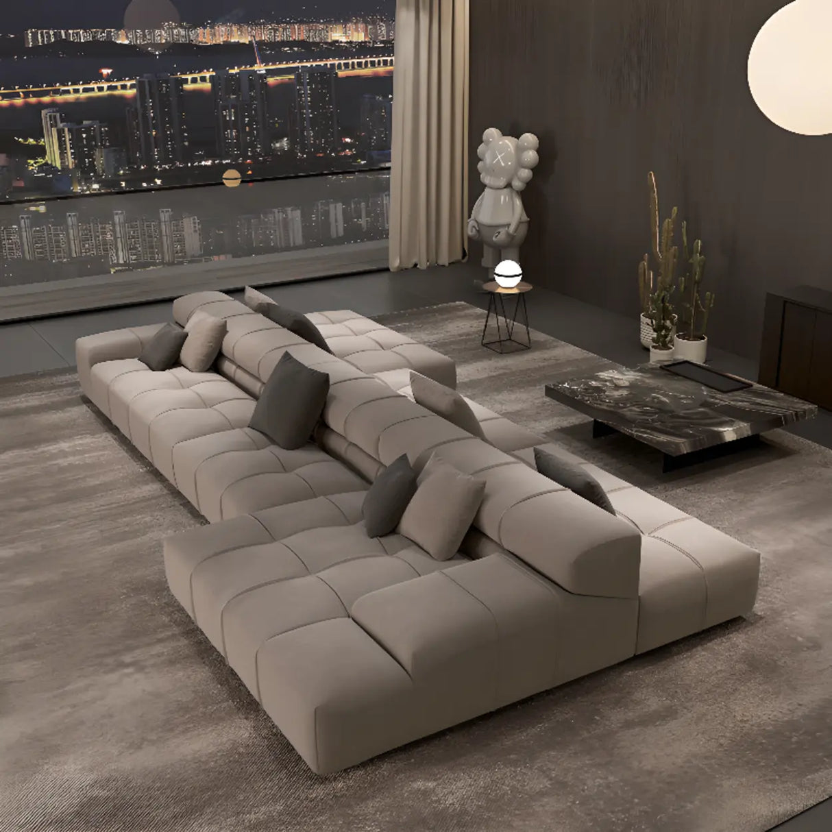 Fabric Living Room Beige Large Sectional Double Sided Sofa Image - 4