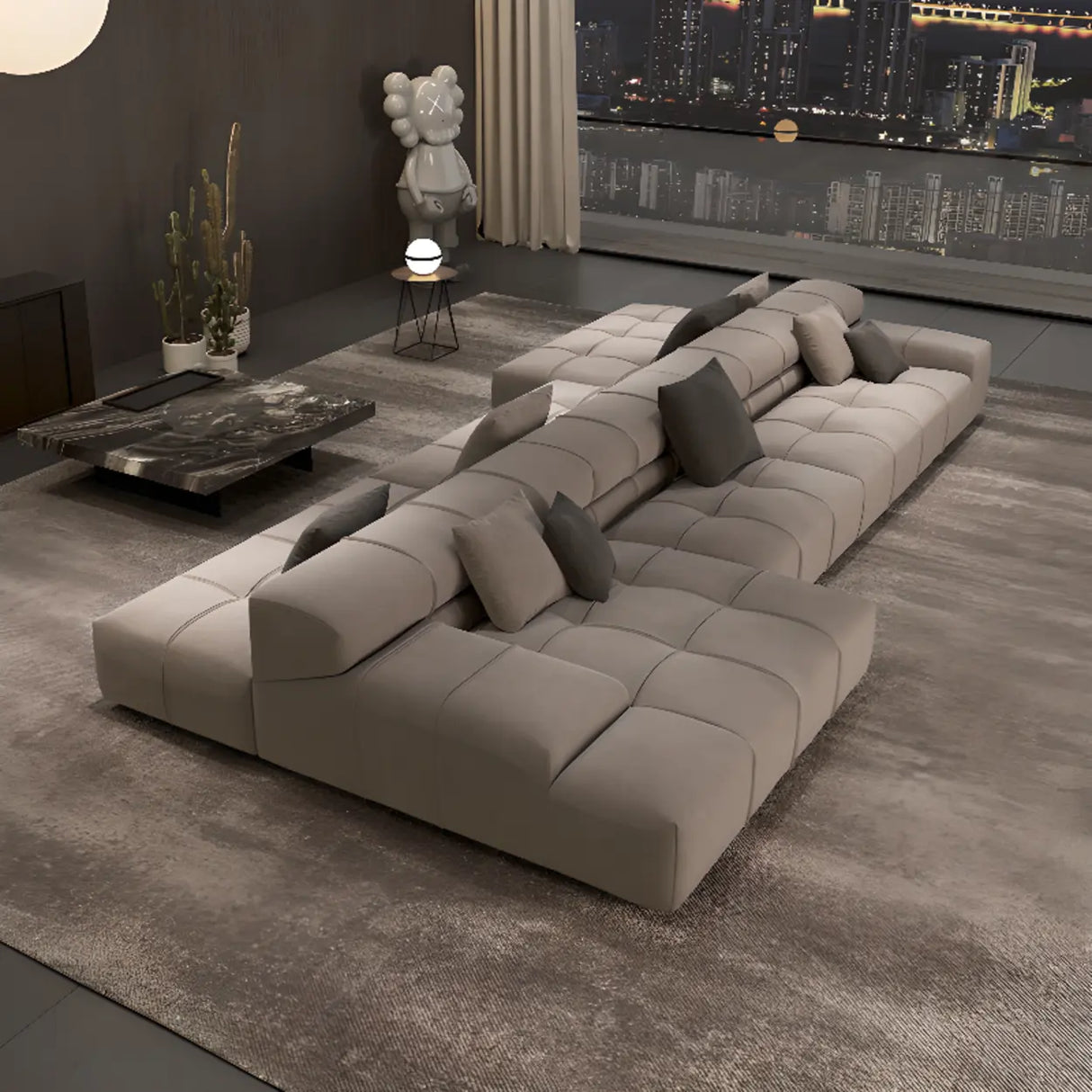 Fabric Living Room Beige Large Sectional Double Sided Sofa Image - 6