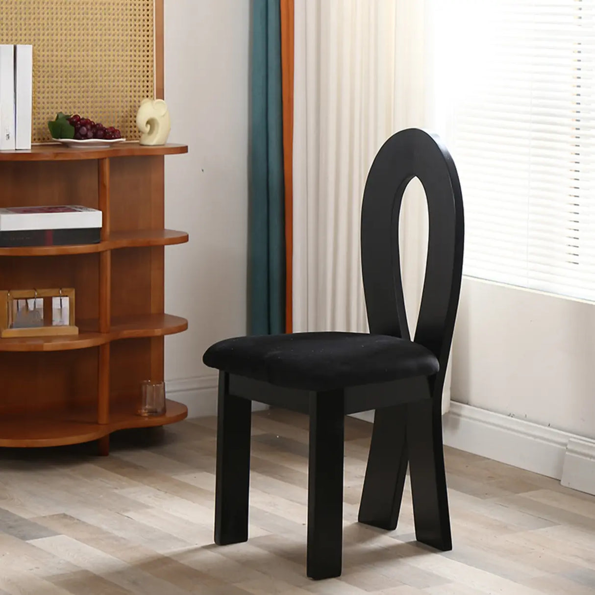 Fabric Seating Ribbon-Back Wood Dining Chair Black Image - 4
