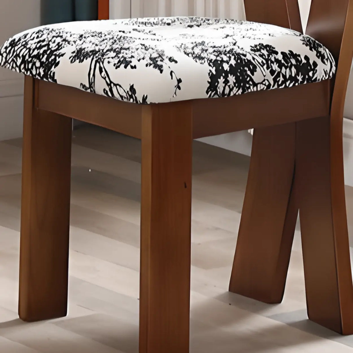 Fabric Seating Ribbon-Back Wood Dining Chair Black Image - 5