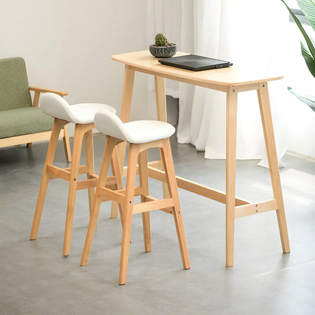 White Upholstered Bucket Seat Wood Bar Stool Image - 1