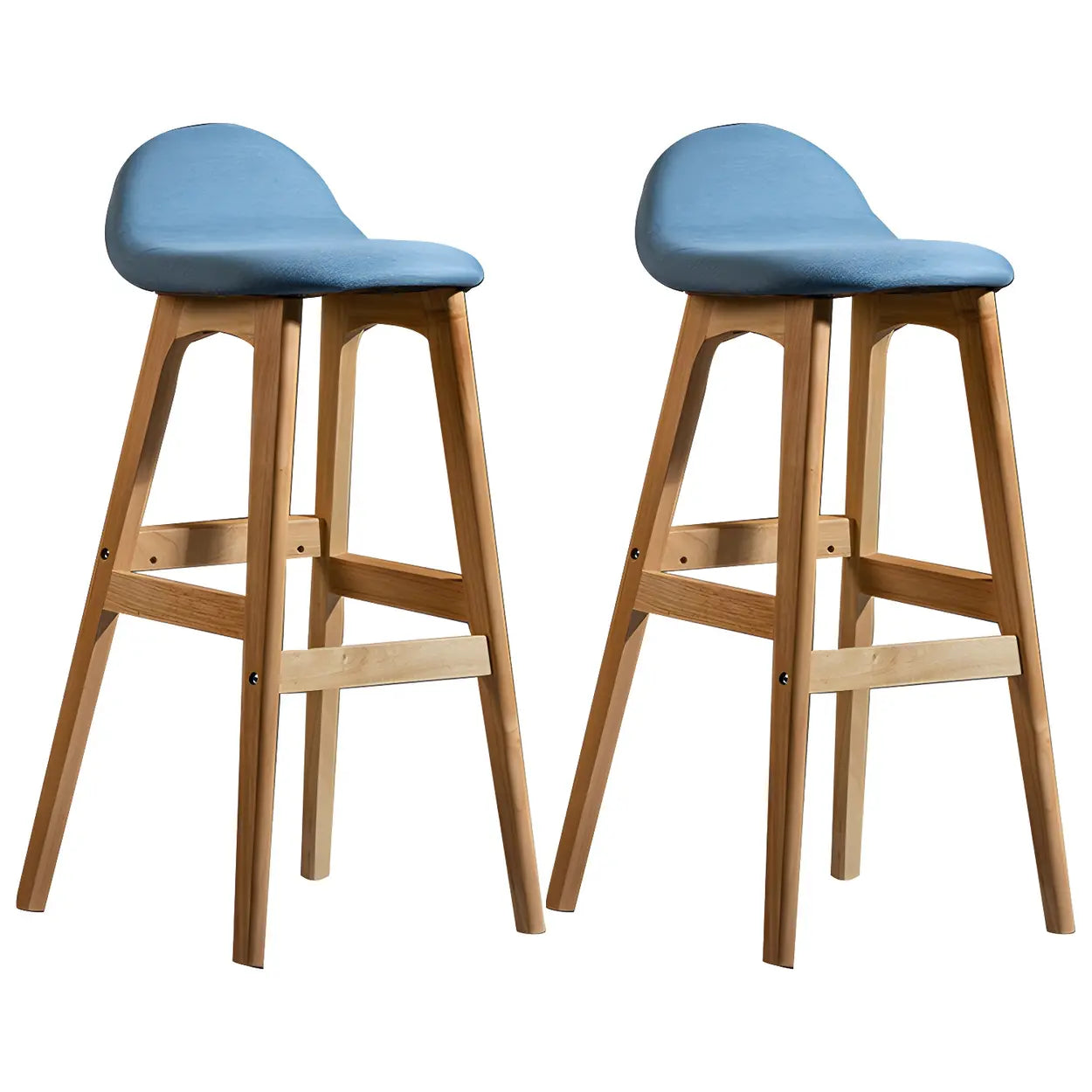 White Upholstered Bucket Seat Wood Bar Stool Image - 28