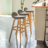 White Upholstered Bucket Seat Wood Bar Stool Image - 4
