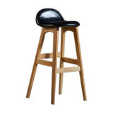White Upholstered Bucket Seat Wood Bar Stool Image - 5
