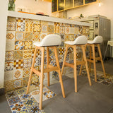 White Upholstered Bucket Seat Wood Bar Stool Image - 9