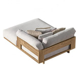 Fade Resistant Teak L-Shaped White Cushions Patio Sofa Set Image - 5