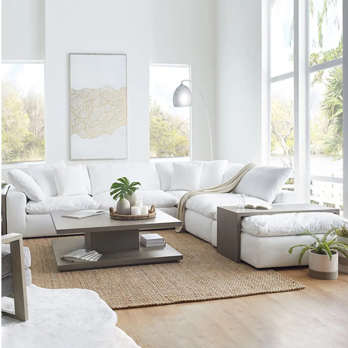 Fade Resistant White L-Shaped Linen Recliner Included Sofa Image - 4