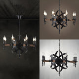 Farmhouse Black Metal Orbit Cage Candle Chandelier Image - 3