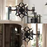 Farmhouse Black Metal Orbit Cage Candle Chandelier Image - 4