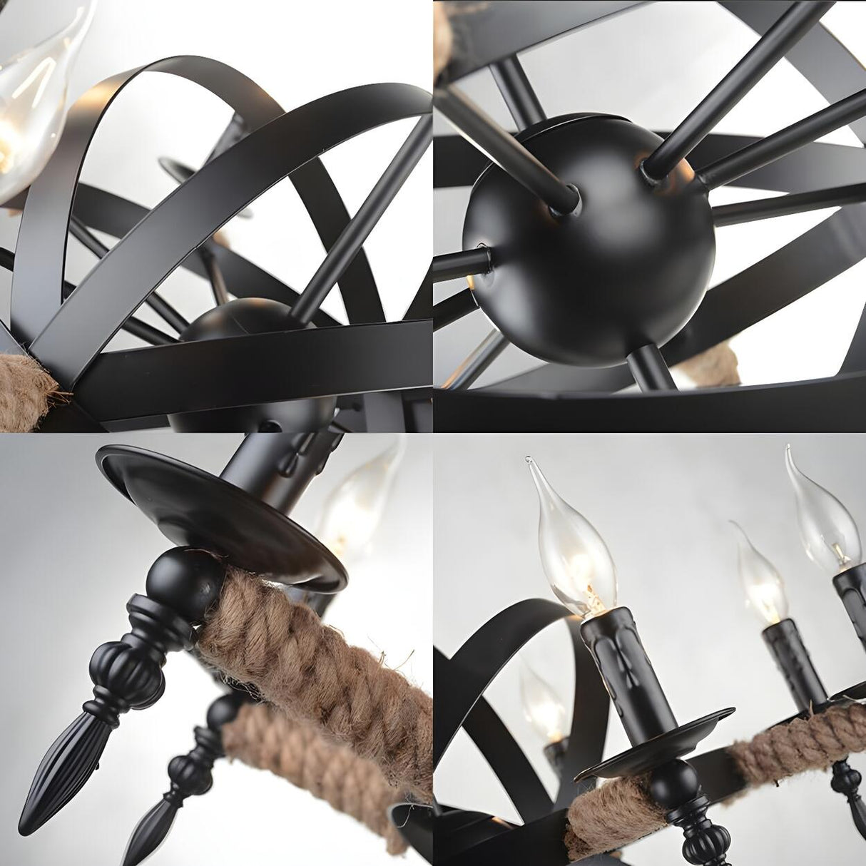 Farmhouse Black Metal Orbit Cage Candle Chandelier Image - 5