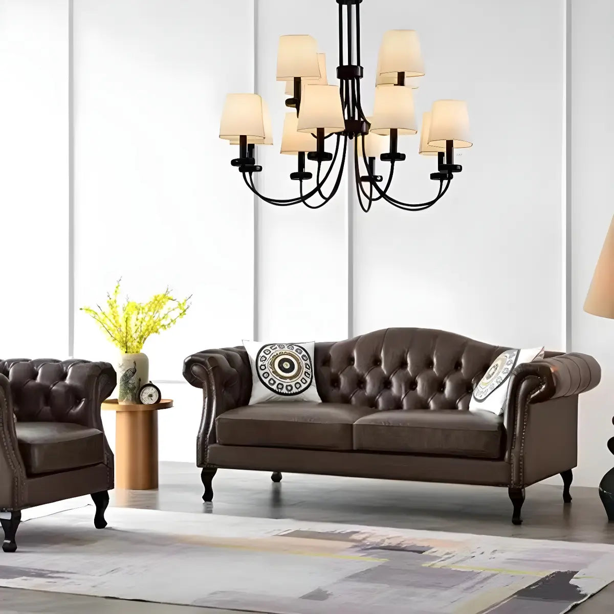 Farmhouse Brown Waterproof Faux Leather Loveseat Image - 3